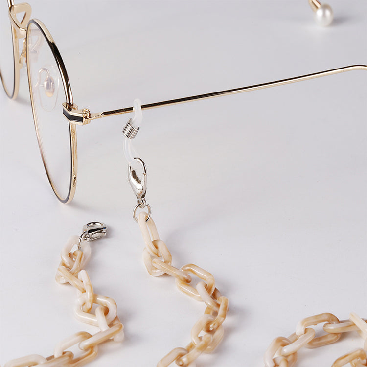 Beige Tortoise Shell Finish Chain Link Sunglasses Strap