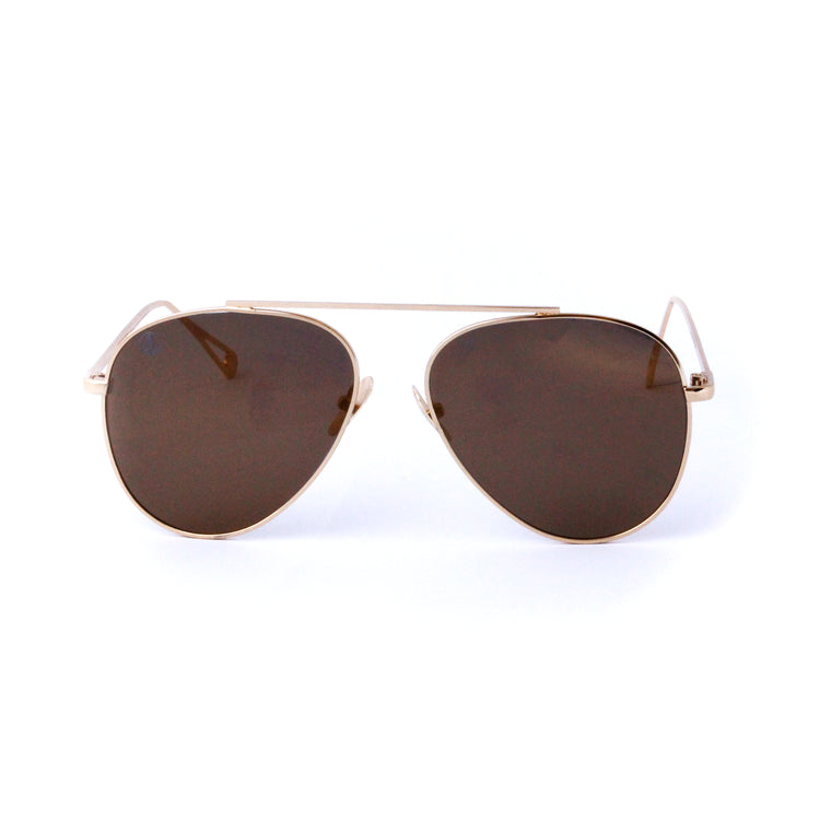 Gold With Brown Gradient Lense Single Bridge Aviator - Escape Society