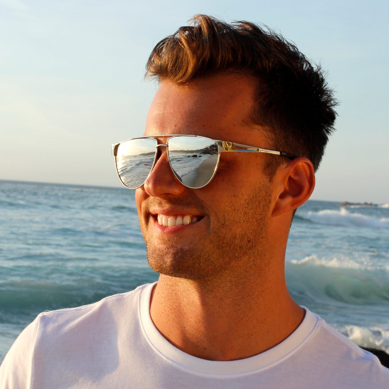 Silver Flat Top Bridge With Flash Mirror Lense - Escape Society