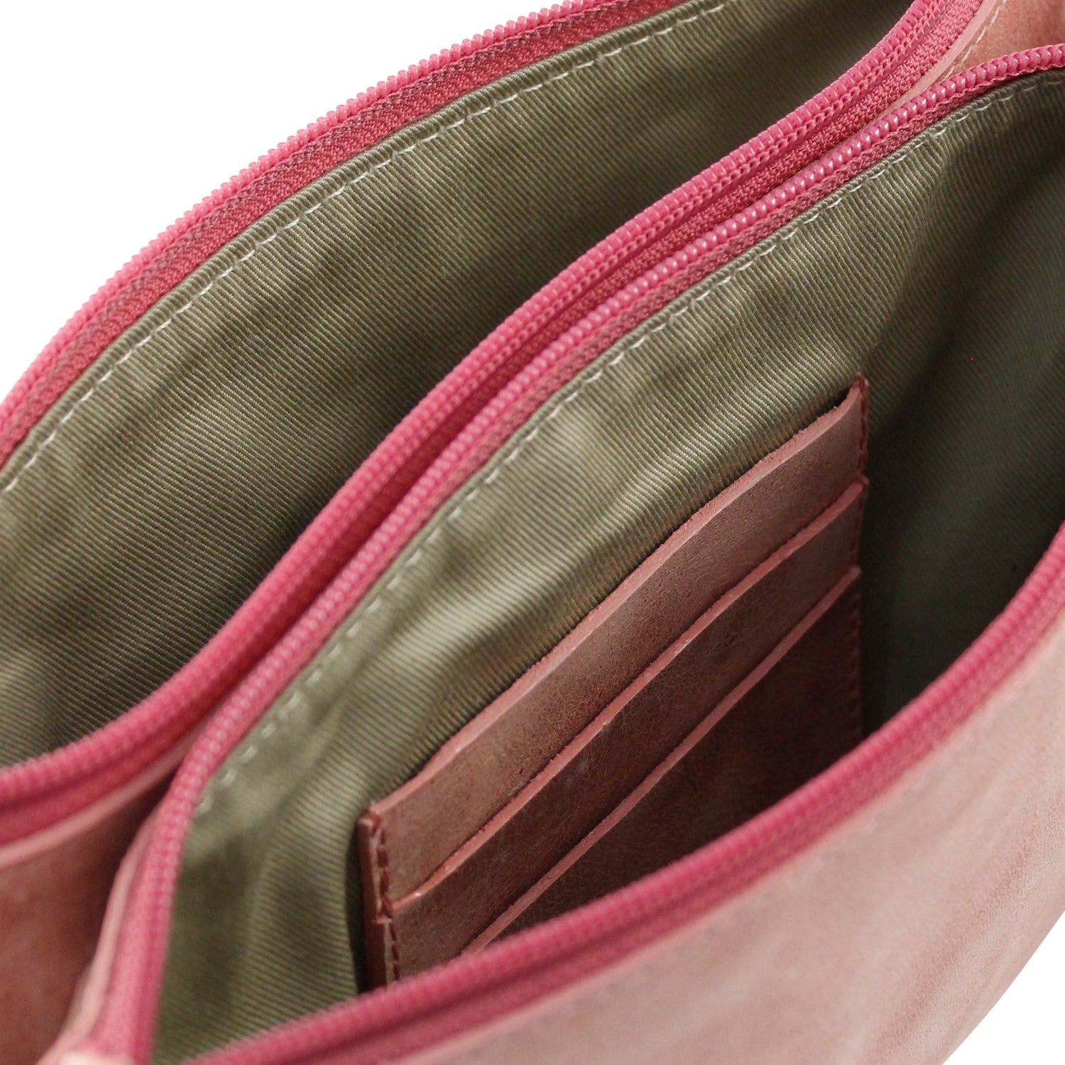 Dusty Pink Leather Double Pouch Cross Body - Escape Society